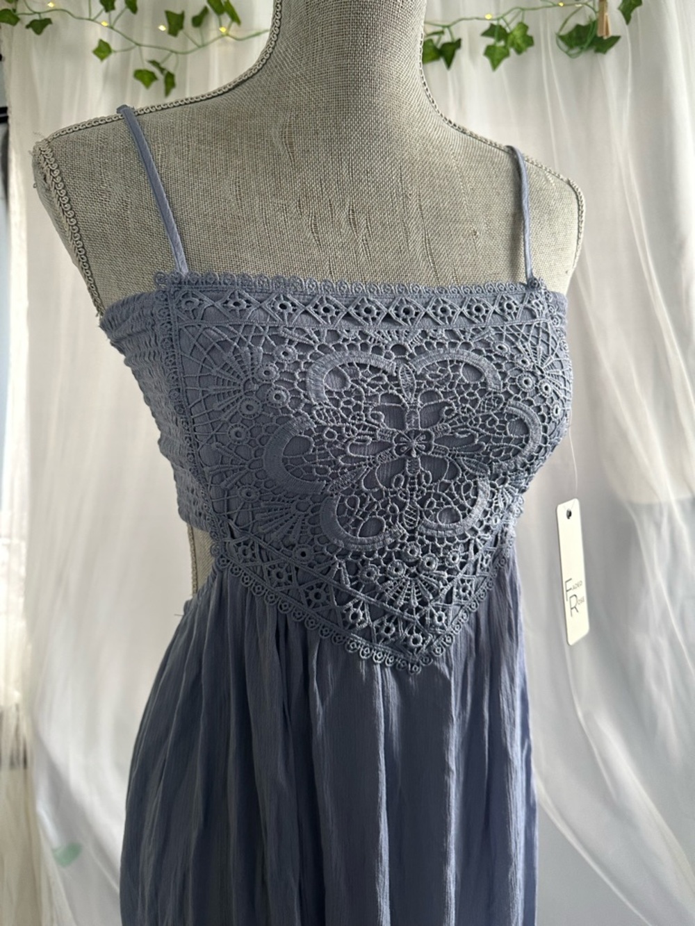 Boho Lace Maxi Dress in Dusty Blue